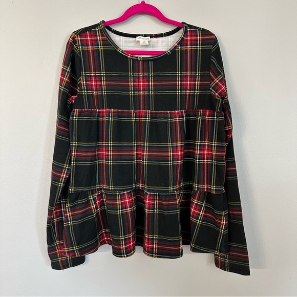 J. Crew Crewcuts Girls Tartan Knit Tiered Top Long Sleeve Scoop Neck Sz 12 GUC - Picture 2 of 6